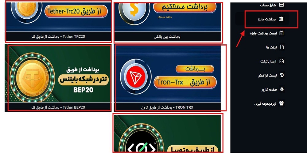 نحوه برداشت از حساب کاربری در سایت Biagames